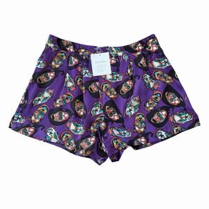 NWT Vintage 90’s Silk Shorts, African Tribal Mask Print Size 36